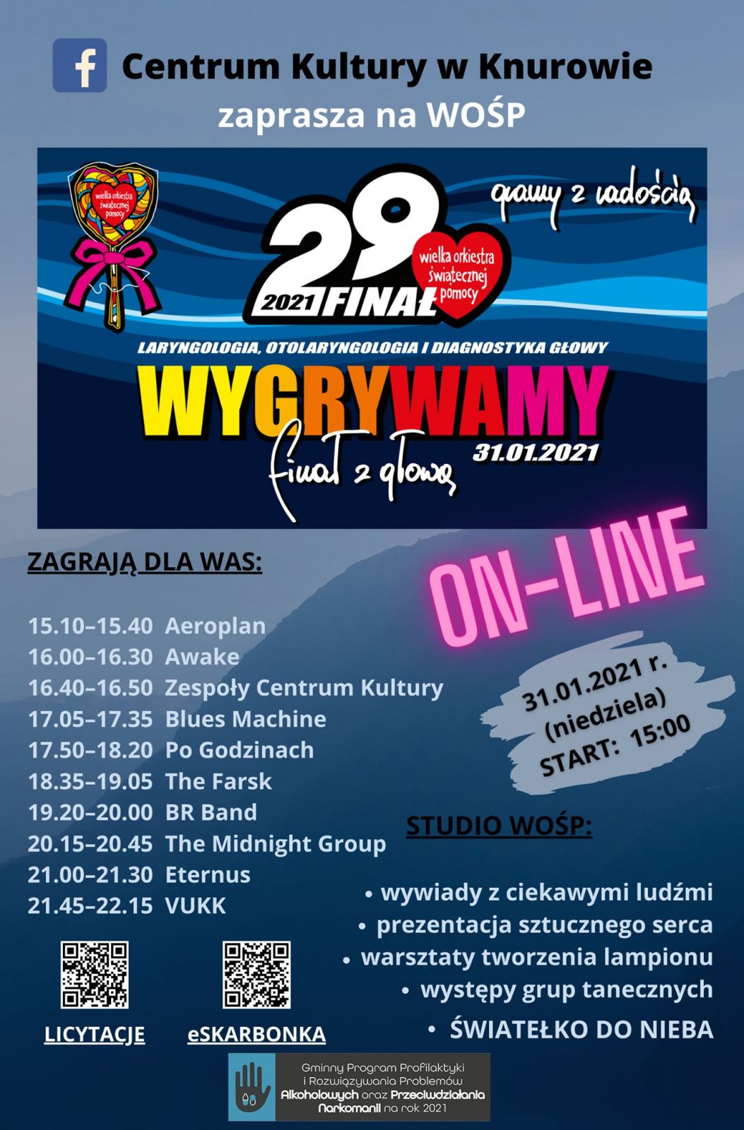 plakat dotyczący wydarzeń w Knurowie podczas 29 finału WOŚP