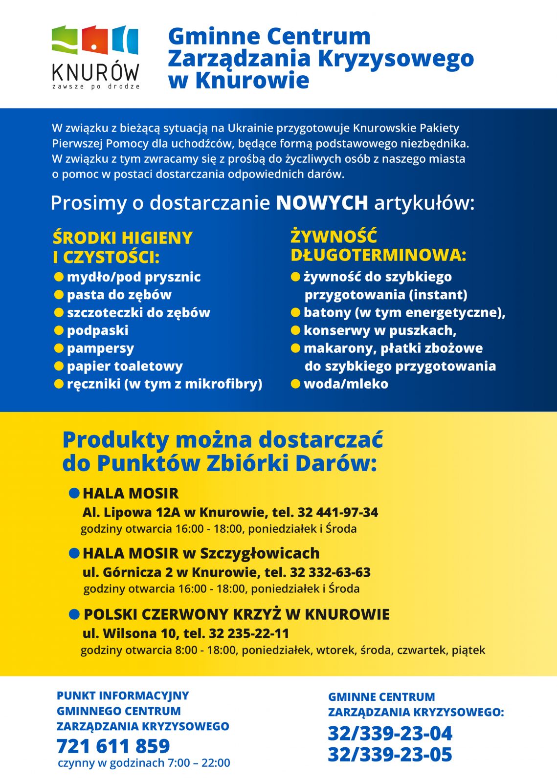 plakat dotyczący zbiórki darów