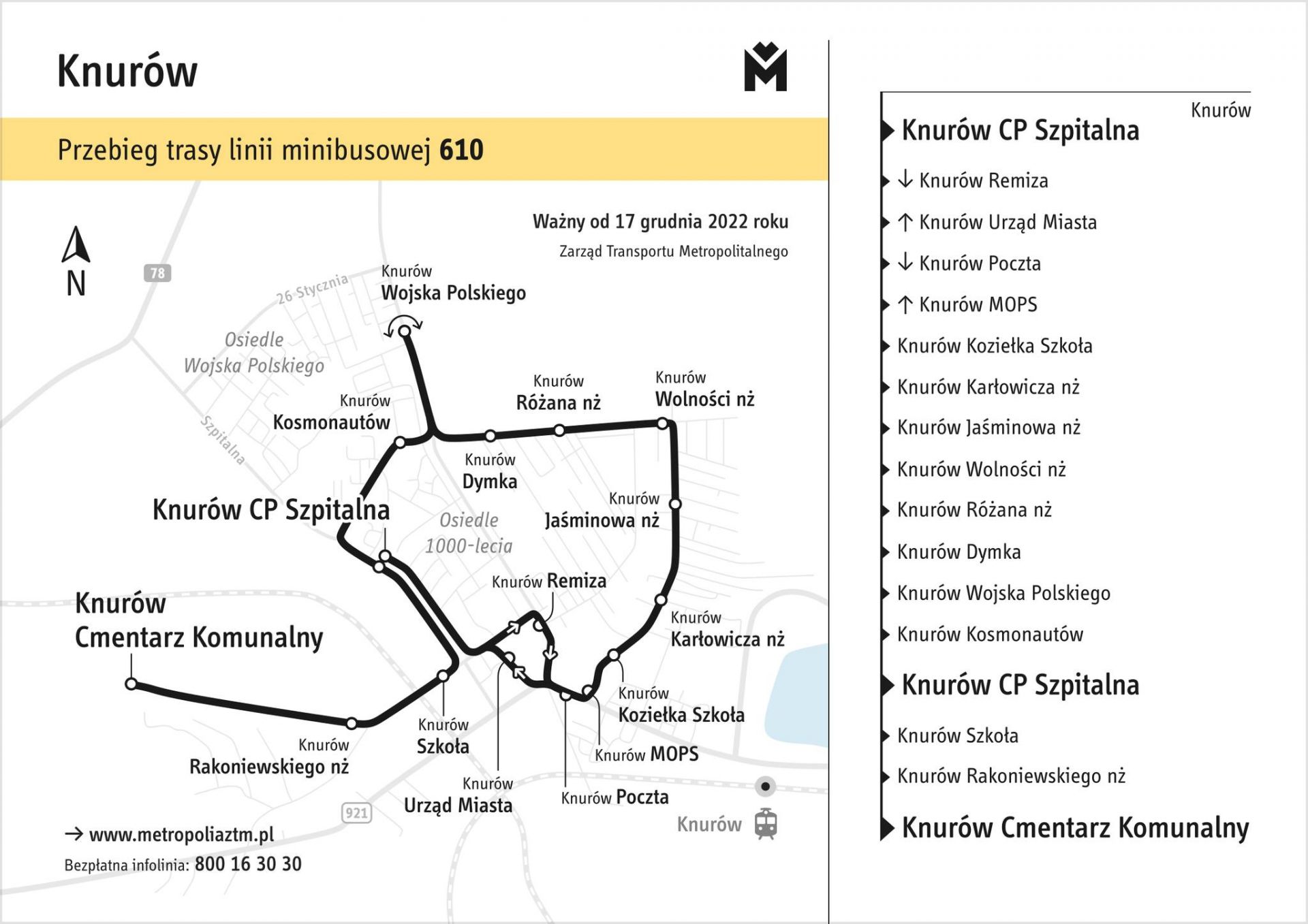 mapa z przebiegiem linii 610