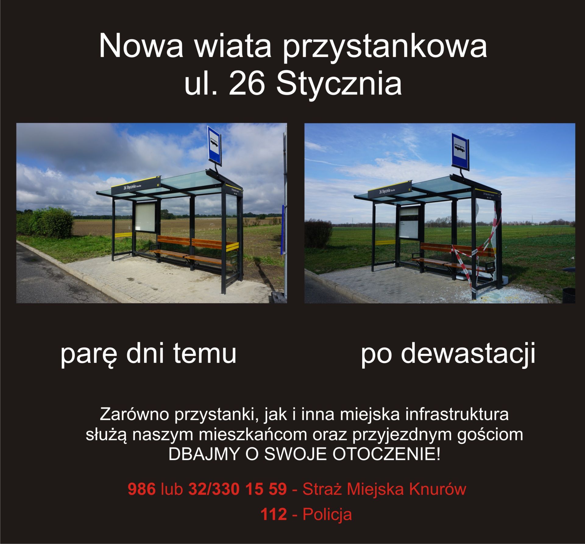 grafika z uszkodzoną wiatą przystankową