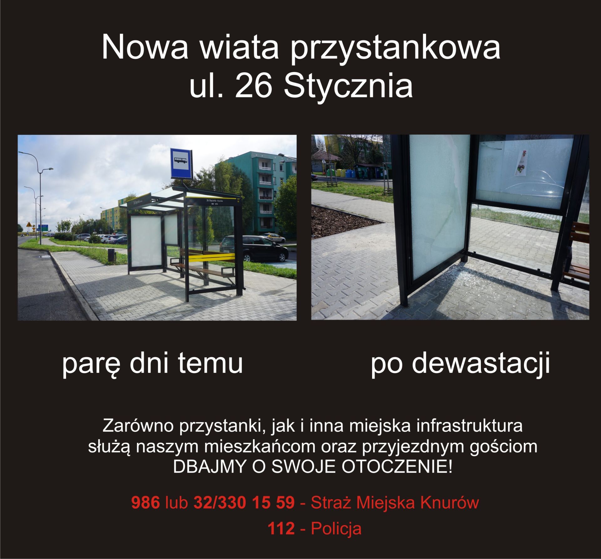 grafika z uszkodzoną wiatą przystankową