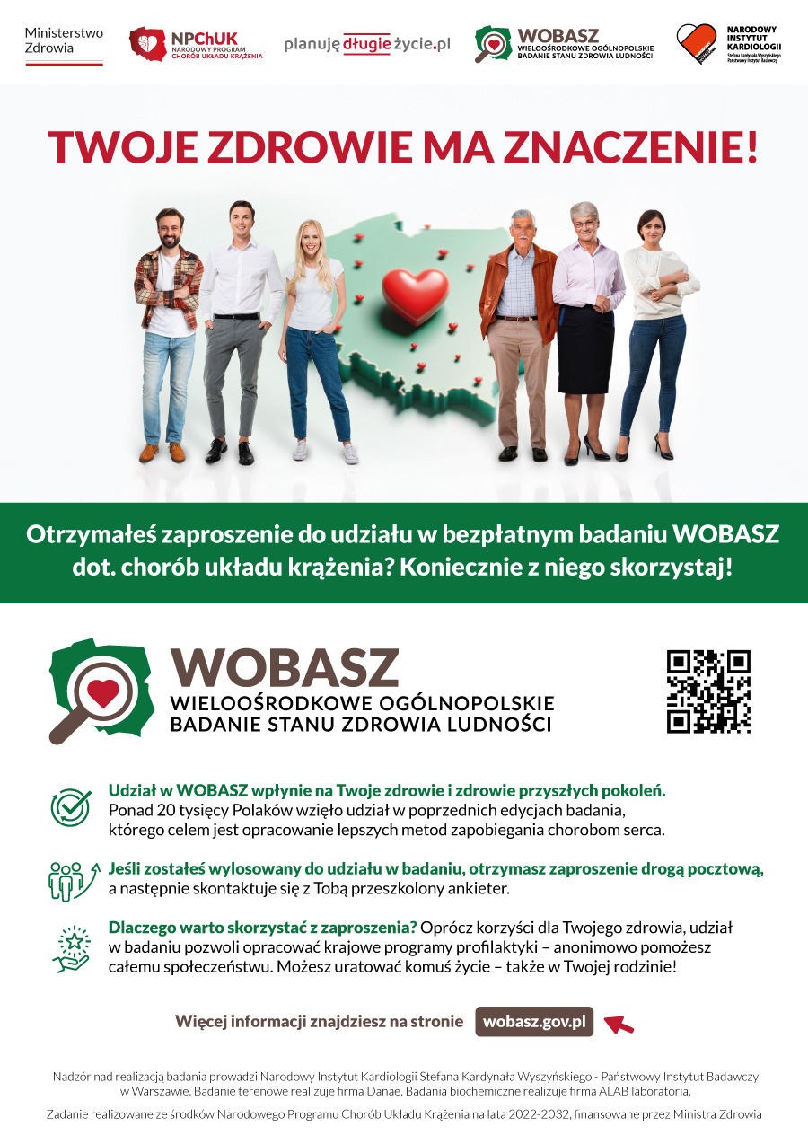 Plakat informacyjny z treścią i grafiką na temat projektu WOBASZ
